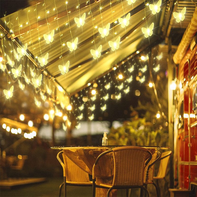 Motýlie LED rozprávkové reťazce svetiel na batérie, USB, svadobné vianočné dekorácie, vonkajšia miestnosť, vianočné párty, závesové svetlá