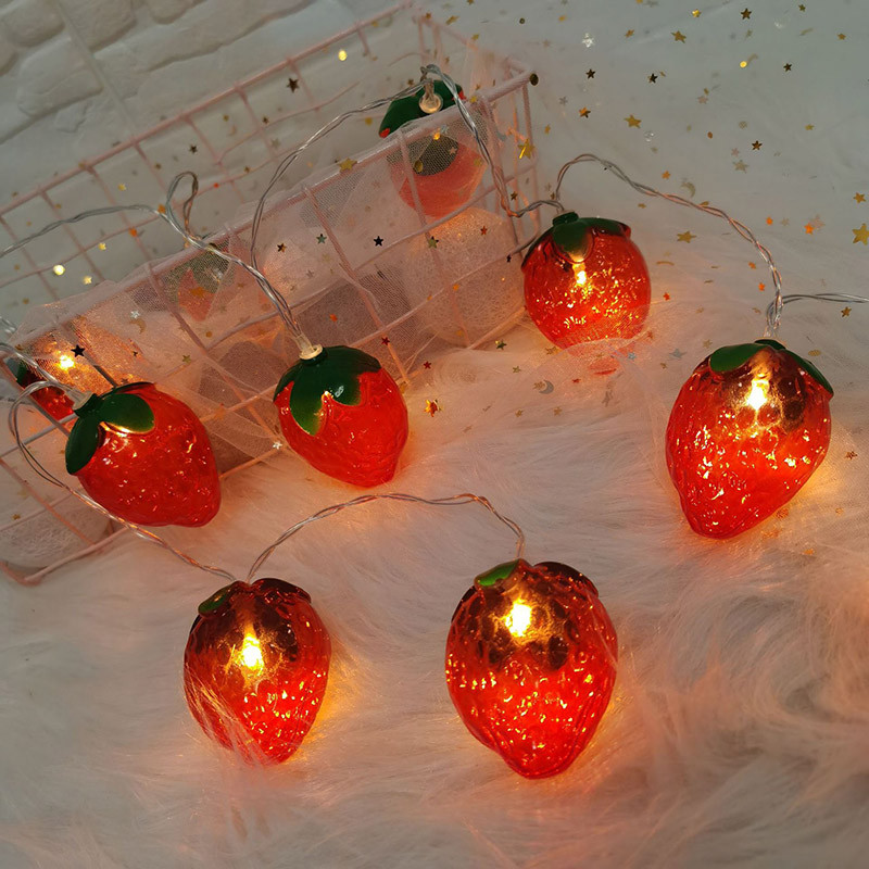 Luminițe drăguțe, colorate, în formă de fructe, struguri, căpșuni, pepene verde, șiruri de lumini LED cu baterii, decorațiuni pentru petrecerea de aniversare