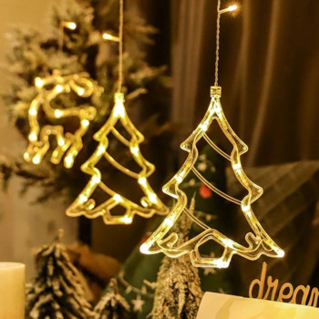 Χριστουγεννιάτικη διακόσμηση Φωτιστικό LED Fairy String Φωτιστικό κουρτίνας Xmas Tree Deer Star Garland Φωτιστικό παράθυρο Διακοσμητικό φωτιστικό με μπαταρία