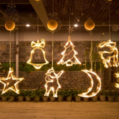 Decor de Crăciun Lumină LED Zână Cortina Lumină Pom de Crăciun Ghirlanda de stele de cerb Iluminare fereastră Lampă decorativă alimentată cu baterii