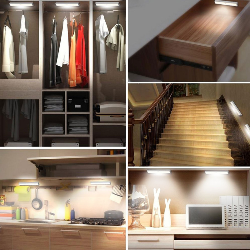 Baterie LED dulap bară de lumină de noapte cu senzor de mișcare PIR dulap de lumină pentru dulap de bucătărie dulap pentru decorarea peretelui casei lampă de noapte
