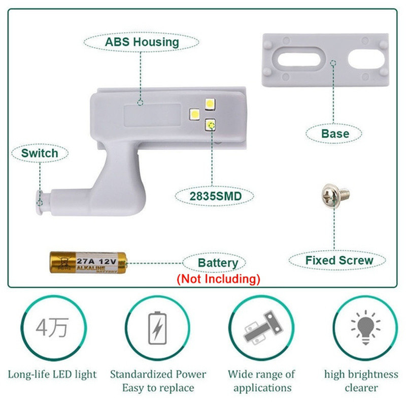 LED zem skapja gaisma Universāla garderobes skapja iekšējā eņģu gaismas lampa mājsaimniecības virtuvei guļamistabas skapja durvju nakts lampas