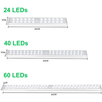 6 10 24 40 60 LEDs κάτω από το ντουλάπι Φωτιστικό Magentic Ντουλάπα Φωτιστικό USB Επαναφορτιζόμενη Ντουλάπα Νυχτερινό Φωτιστικό Κουζίνας Σκάλα Φωτιστικό τοίχου