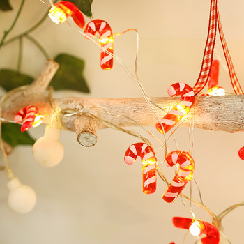 2 м Коледно дърво Светлини Връзка Candy Cane Bell Lights Струна Захранван от батерии Коледен орнамент Коледен декор за дома и градината 20 лампи