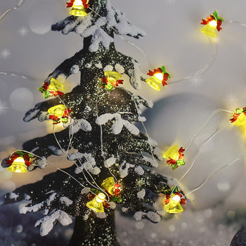 2 м Коледно дърво Светлини Връзка Candy Cane Bell Lights Струна Захранван от батерии Коледен орнамент Коледен декор за дома и градината 20 лампи