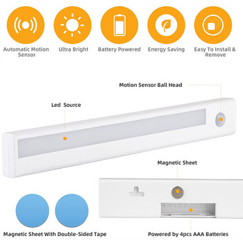 LED гардеробна лампа PIR сензор за движение под шкафове осветление работи на батерии за спалня гардероб шкаф стълби стенно осветление лампа