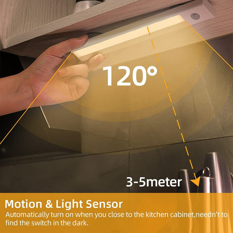 Φωτιστικό ντουλάπας LED PIR Αισθητήρας κίνησης κάτω από φώτα ντουλαπιού Λειτουργεί με μπαταρία για ντουλάπα υπνοδωματίου Ντουλάπα σκάλες Φωτιστικό τοίχου