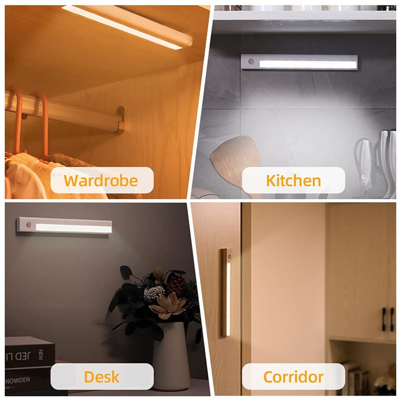 Φωτιστικό ντουλάπας LED PIR Αισθητήρας κίνησης κάτω από φώτα ντουλαπιού Λειτουργεί με μπαταρία για ντουλάπα υπνοδωματίου Ντουλάπα σκάλες Φωτιστικό τοίχου