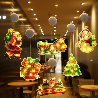 Karácsonyi dekoráció Világító ablakon függő lámpa tapadókoronggal kampós karácsonyi fények otthonra Karácsonyi parti kirakat ablak dekoráció