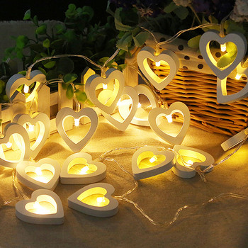 1,5m Ξύλινες καρδιές Led String Lights Star Garlands Fairy Lights for Wedding Party Πρωτοχρονιάτικο Κήπος Διακόσμηση δωματίου σπιτιού Creative