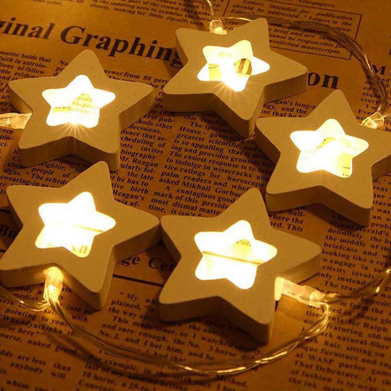 Inimioare din lemn de 1,5 m Ghirlande de stele Ghirlande Lumini cu zâne pentru nuntă, petrecere, Anul Nou, grădină, acasă, decorare a camerei, creativă