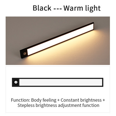 LED īpaši plāns 20/30/40 cm kustības sensors bezvadu USB skapis nakts gaisma garderobes lampa virtuves skapis guļamistaba LED nakts gaisma