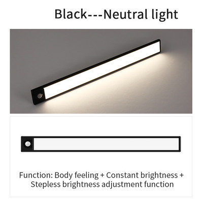 LED īpaši plāns 20/30/40 cm kustības sensors bezvadu USB skapis nakts gaisma garderobes lampa virtuves skapis guļamistaba LED nakts gaisma