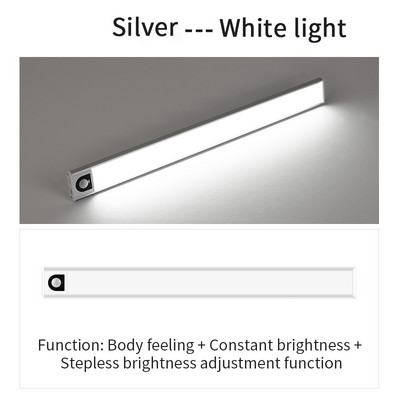 LED īpaši plāns 20/30/40 cm kustības sensors bezvadu USB skapis nakts gaisma garderobes lampa virtuves skapis guļamistaba LED nakts gaisma