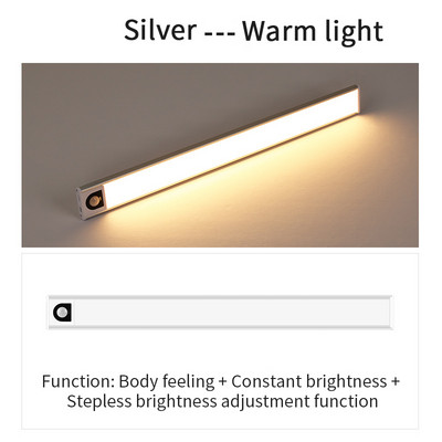 LED īpaši plāns 20/30/40 cm kustības sensors bezvadu USB skapis nakts gaisma garderobes lampa virtuves skapis guļamistaba LED nakts gaisma