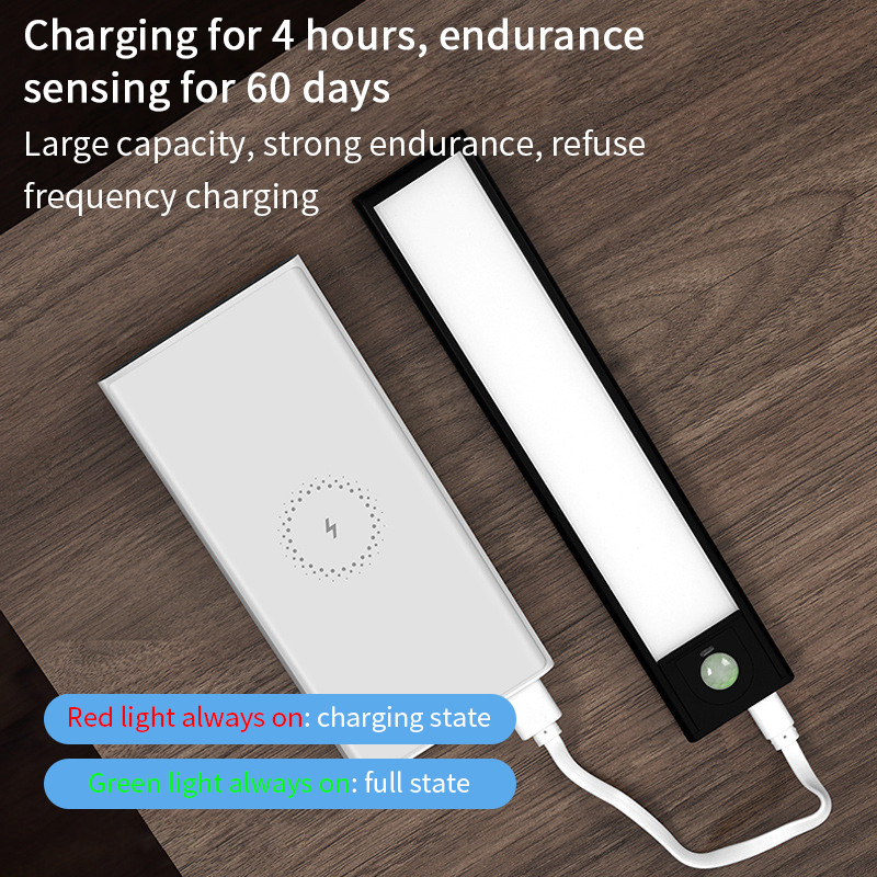 LED īpaši plāns 20/30/40 cm kustības sensors bezvadu USB skapis nakts gaisma garderobes lampa virtuves skapis guļamistaba LED nakts gaisma