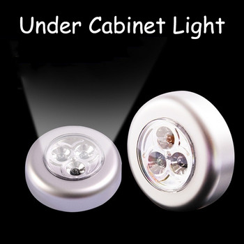 3 бр./компл. под шкафа Мини кръгла LED нощна лампа Батерийно осветление за гардероб за кухненски гардероб Топла/бяла светлина