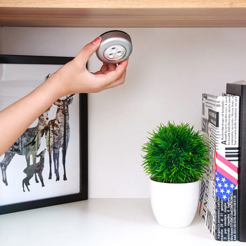 3 buc/set de lumini de sub dulap Mini lumină rotundă cu LED-uri de noapte Lumină de dulap alimentată cu baterii pentru dulap de bucătărie Lumină caldă/albă