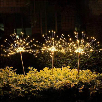 Водоустойчиви LED слънчеви фойерверки Светлини Външна градинска нощна лампа Стринг 90/120/150/200 Пейзаж на морава Празнични коледни светлини