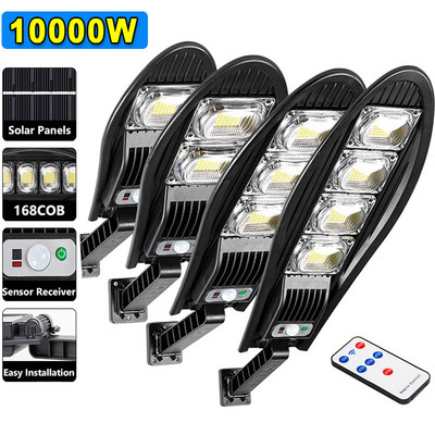 10000W Imbunatatit 168LED Lumina stradala solara in aer liber LED impermeabila pentru gradina perete cu unghi reglabil Lampa solara incorporata 10000mAH