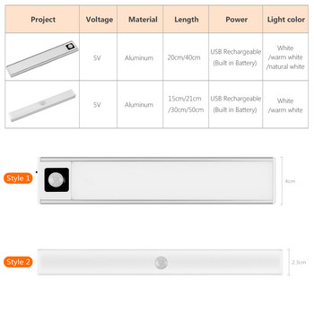 USB LED Επαναφορτιζόμενη κουζίνα Έξυπνη λάμπα PIR Motion Sensor Portable Magneti Τραπέζι τοίχου Ντουλάπα Ντουλάπα Φώτα Ζεστά/Λευκά