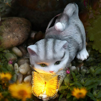 Градинска LED слънчева светлина Външна светлина Сладка котка Статуя на животно Скулптури Фигурки на открито Тревна площ Вътрешен двор Веранда Декорация на домашна градина