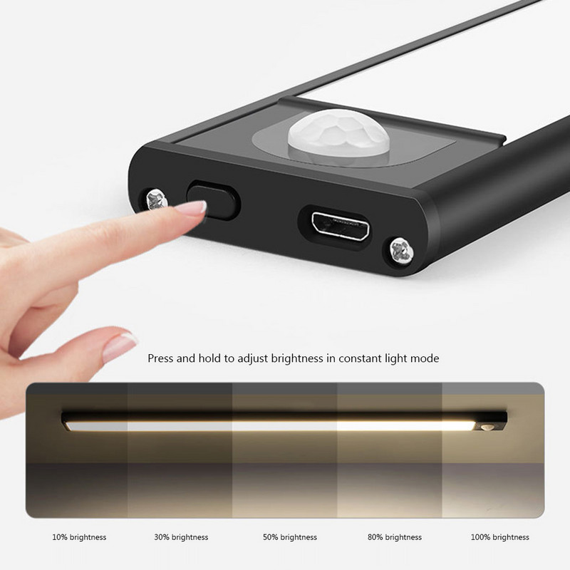 Led noćno svjetlo ispod rasvjete ormarića Svjetlo senzora pokreta za kuhinjski ormar Magnetna noćna svjetiljka s punjivom baterijom