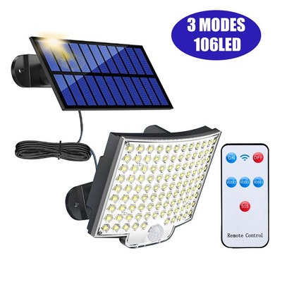 106/318LED saules gaismas COB sienas lampas kustības sensors Saules lampa ūdensizturīgs āra saules gaismas žogs ielas apgaismojums dārza dekorēšana