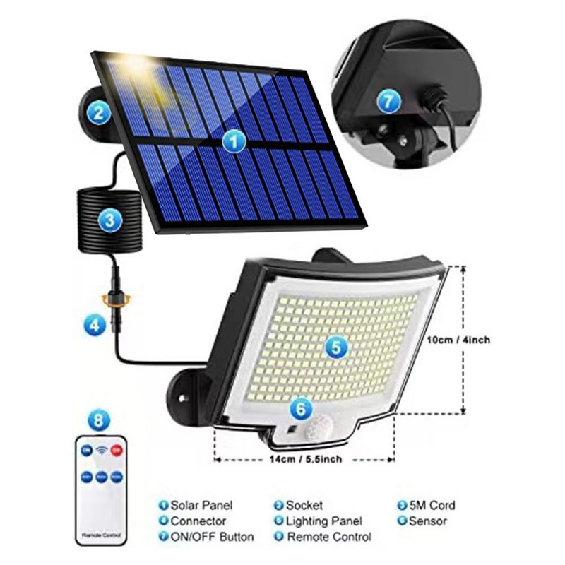 106/318LED saules gaismas COB sienas lampas kustības sensors Saules lampa ūdensizturīgs āra saules gaismas žogs ielas apgaismojums dārza dekorēšana