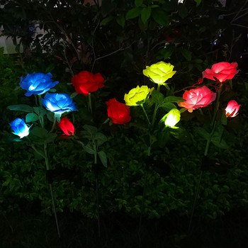 3 Head LED Solar Simulation Rose Flower Light Κήπος Αυλή γκαζόν Νυχτερινό φωτιστικό Αδιάβροχο τοπίο Τριαντάφυλλο Φωτιστικό για το σπίτι