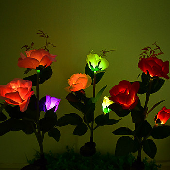 3 Head LED Solar Simulation Rose Flower Light Κήπος Αυλή γκαζόν Νυχτερινό φωτιστικό Αδιάβροχο τοπίο Τριαντάφυλλο Φωτιστικό για το σπίτι
