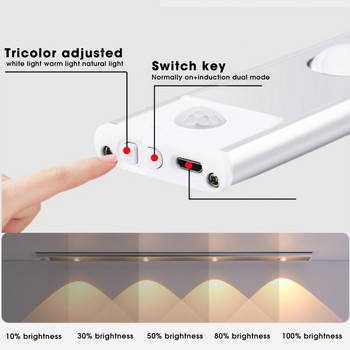 Φωτιστικό ντουλαπιού LED USB Επαναφορτιζόμενο ασύρματο φωτιστικό νυκτός αισθητήρα κίνησης PIR για φωτιστικά ντουλάπας μπάνιου οικιακής κουζίνας