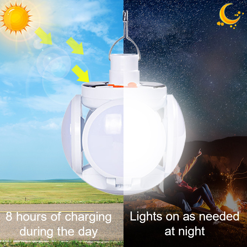 Pārnēsājama saules LED gaisma USB uzlādējama āra saliekamā lampa, ūdensnecaurlaidīga spuldze Search Camping Garden Lights Lāpa avārijas lampa