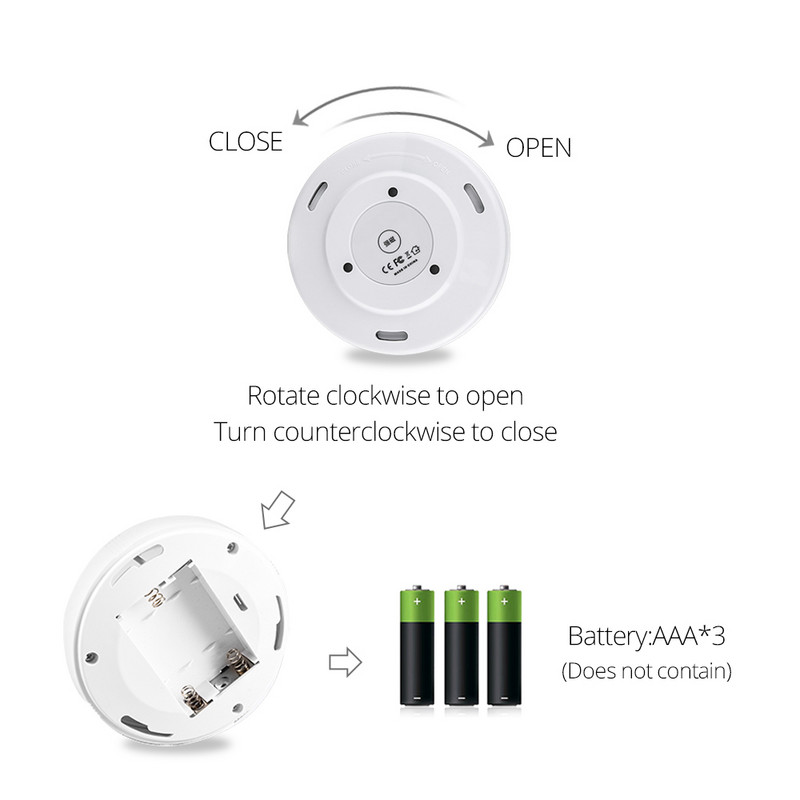 Belaidis apvalaus judesio jutiklis LED naktinės šviesos baterijos maitinamos naktinės lempos spintelės apšvietimas prie lovos miegamojo namų spintos apšvietimas