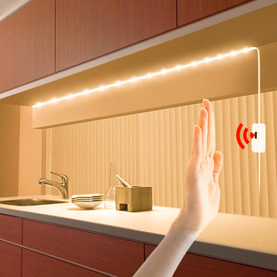 Lumini USB pentru bucătărie Led Cabinet Lămpi Senzor de măturare manuală DC 5V Impermeabil bandă albă caldă Bandă LED Lumini inteligente de noapte
