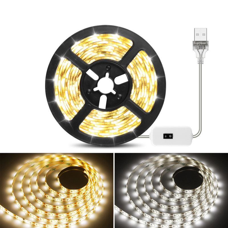 USB lempos virtuvės Led spintelės šviesos lempos rankinio šlavimo jutiklis DC 5V vandeniui atsparus šiltai balta juosta LED juostelė išmaniosios nakties lemputės