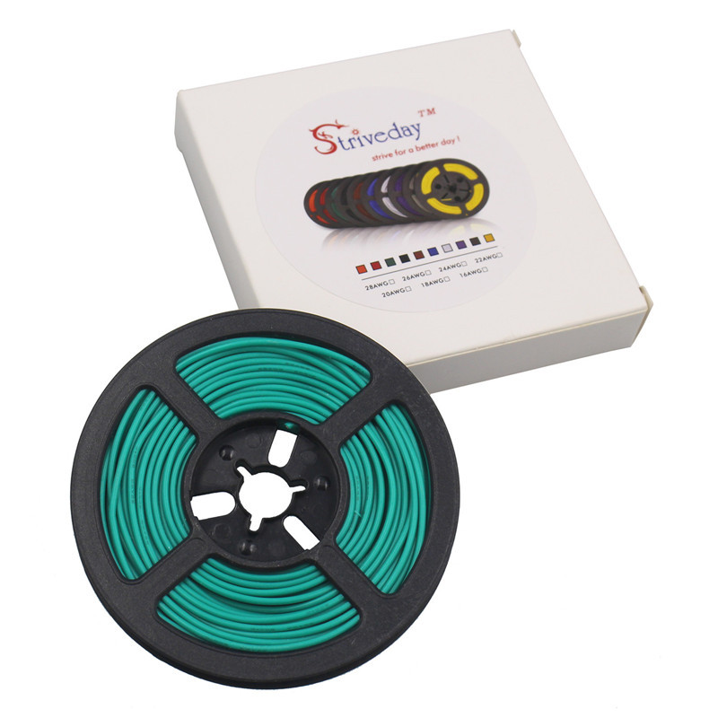 20 meetrit/rull 65,6 jalga 30 AWG painduv silikoontraat RC-kaabel 11/0,08TS välisläbimõõt 1,2 mm, 10 värvitooni vahel.