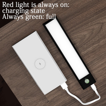 НОВИ LED светлини Осветление на шкафа Безстепенно затъмняване Сензор за движение USB Led Многофункционален бутон Безжично трицветно осветление на шкафа