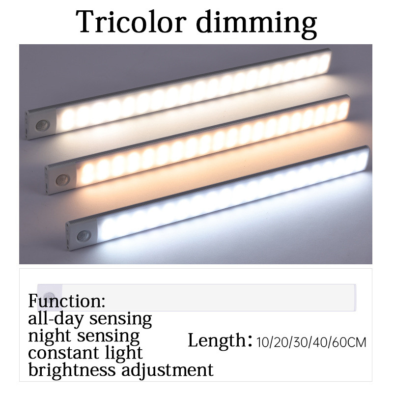 NAUJAS LED lempučių spintelės apšvietimas be laipsnio pritemdymo judesio jutiklio USB LED daugiafunkcis mygtukas belaidis trijų spalvų spintelės apšvietimas