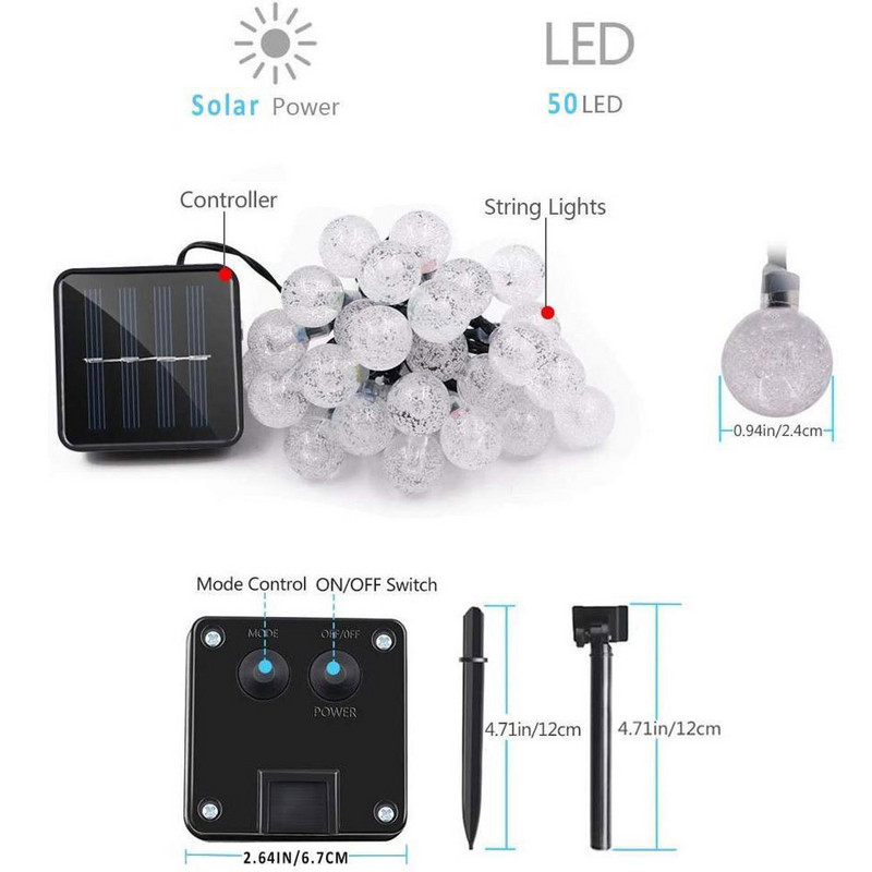 50 LED dioda 10 m kristalna kugla solarno svjetlo vanjska IP65 vodootporna žica vilinske svjetiljke solarni vrtni vijenci božićni ukrasi