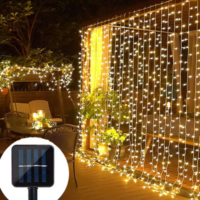 Garden Solar Led Light Outdoor 3*3 Αδιάβροχα Φωτάκια Κουρτίνας Ηλιακό Πάνελ Χάλκινο Σύρμα Γιρλάντα Διακόσμηση κήπου Φωτιστικό εξωτερικού χώρου