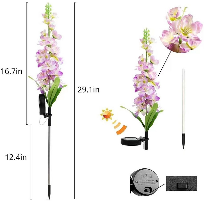2 komada solarnog svjetla LED ljubičasto svjetlo za travnjak Vanjsko vodootporno vrtno dvorište Park staza Lampa Božićna ukrasna vilinska rasvjeta