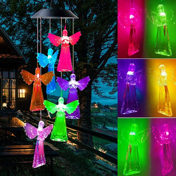 Сменяща цвета слънчева енергия Wind Chime Hummingbird Angel Butterfly Водоустойчива светлина за външна декорация за вътрешен двор, градина