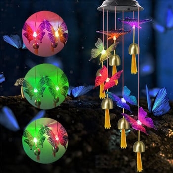 Сменяща цвета слънчева енергия Wind Chime Hummingbird Angel Butterfly Водоустойчива светлина за външна декорация за вътрешен двор, градина