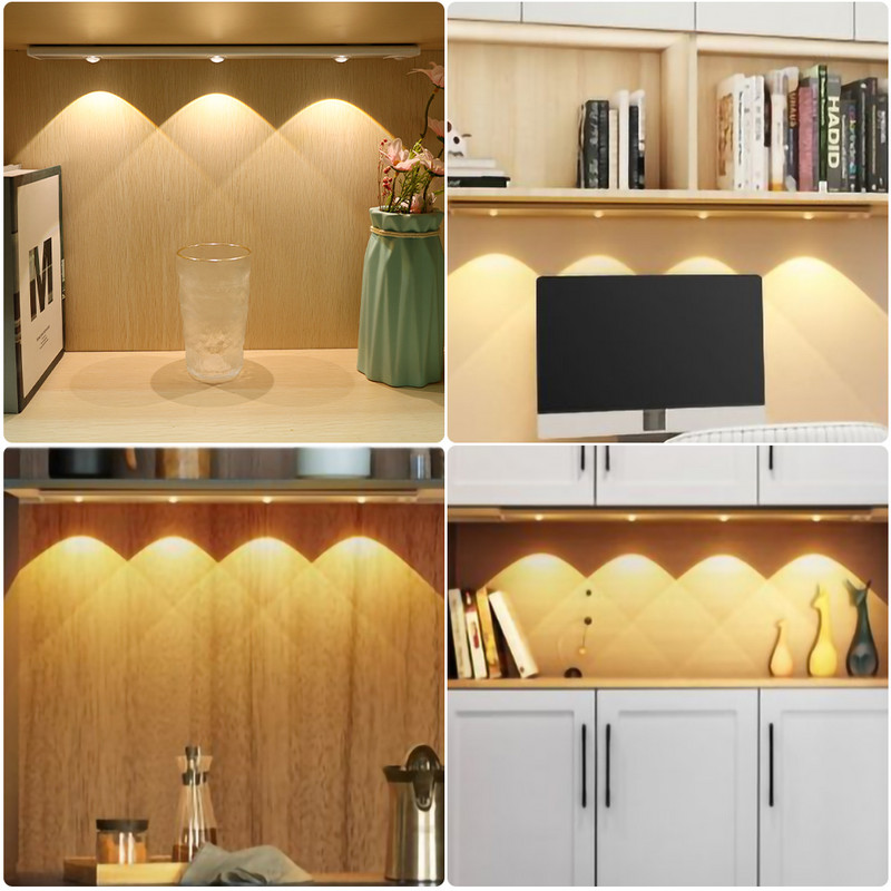 Apšvietimas po spintele LED naktinis apšvietimas USB įkraunama trijų spalvų lempa Virtuvė po spintele lempa Spintos lempa Vidinis apšvietimas