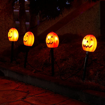 Хелоуин тиквени колове Светлини за пейзажни пътеки със слънчева енергия 1 комплект от 5 колове за градински декор на двора за Хелоуин