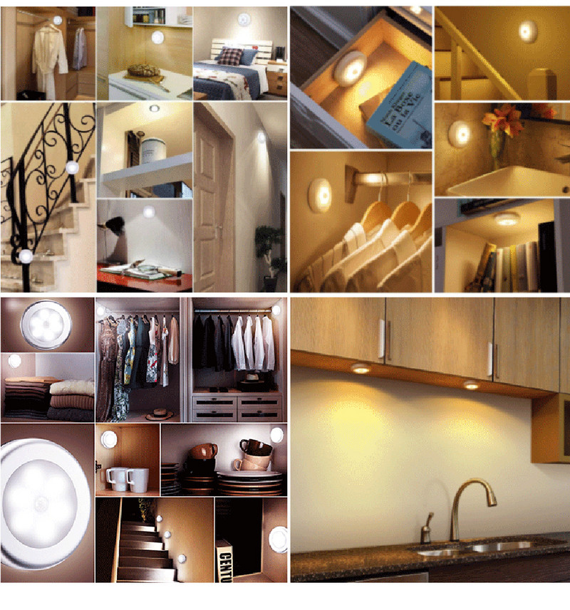 Bežični okrugli senzor pokreta LED noćna svjetiljka Svjetiljka za ormarić na baterije Noćna svjetla za spavaću sobu Kuhinjski ormar Rasvjeta