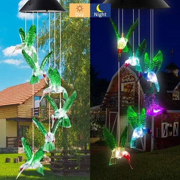 Променяща цвета слънчева енергия Wind Chime Hummingbird Angel Butterfly Водоустойчива светлина за външна декорация за вътрешен двор, градина