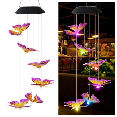 Αλλαγή χρώματος Solar Power Wind Chime Hummingbird Angel Butterfly αδιάβροχο διακοσμητικό φωτιστικό εξωτερικού χώρου για αίθριο κήπο στον κήπο