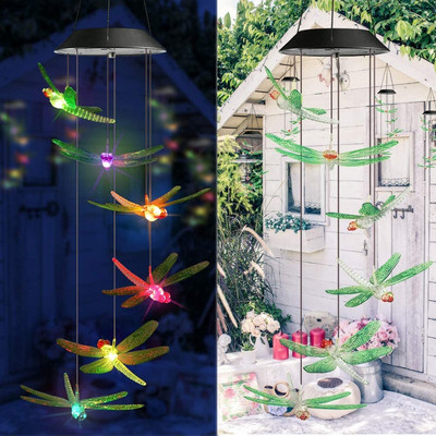 Αλλαγή χρώματος Solar Power Wind Chime Hummingbird Angel Butterfly αδιάβροχο διακοσμητικό φωτιστικό εξωτερικού χώρου για αίθριο κήπο στον κήπο